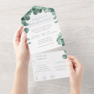Invitation Tout En Un Élégant Mariage de couronne Eucalyptus tout en un