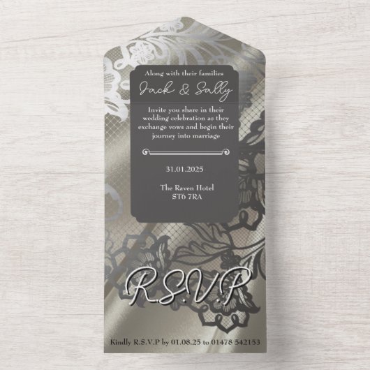 Invitation Tout En Un Élégant Mariage de dentelle noire (À l'intérieur)