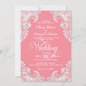 Invitation Tout en un élégant Mariage de dentelle rose (Devant)