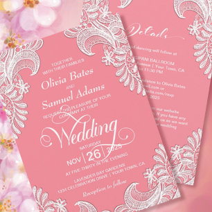 Invitation Tout en un élégant Mariage de dentelle rose