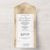 Invitation Tout En Un Élégant Mariage de dentelle rose et or (À l'intérieur)