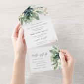 Invitation Tout En Un Élégant Mariage de feuillage gris bleu bleu brilla (Déchirure)