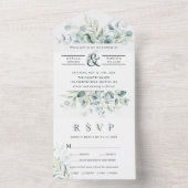 Invitation Tout En Un Élégant Mariage de feuillage vert (À l'intérieur)