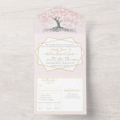 Invitation Tout En Un Élégant Mariage de feuille de coeur rose pâle (À l'intérieur)
