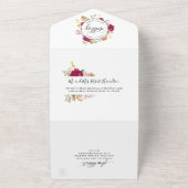 Invitation Tout En Un Élégant Mariage de fleurs rouges avec RSVP perforé (Dehors)