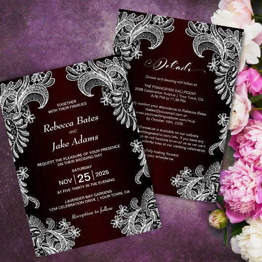 Invitation Tout en un Elégant Mariage de la dentelle blanche 