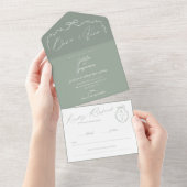 Invitation Tout En Un Élégant Mariage de monogramme à main et à ruban (Déchirure)