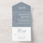Invitation Tout En Un Élégant Mariage de Monogramme bleu et blanc Dusty (À l'intérieur)