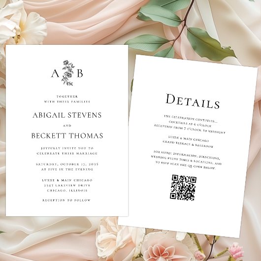 Invitation Tout en un élégant Mariage de monogramme botanique