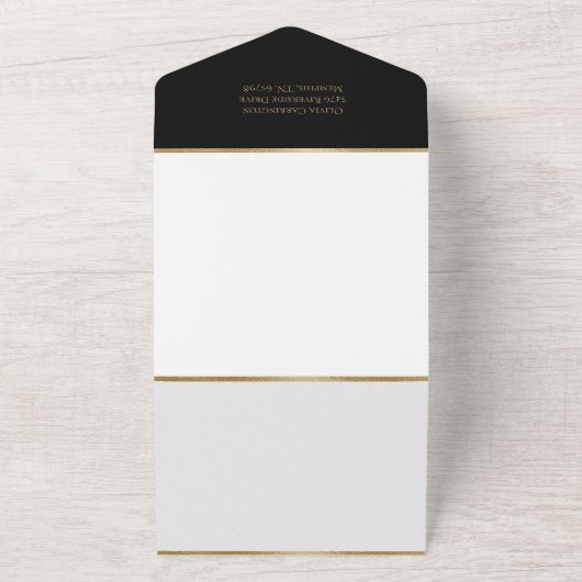 Invitation Tout En Un Élégant Mariage de monogramme noir (Dehors)