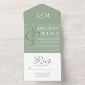 Invitation Tout En Un Élégant Mariage de monogramme vert et blanc (À l'intérieur)