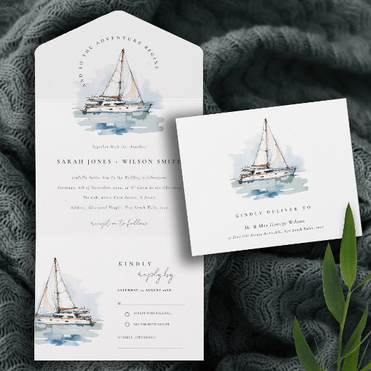 Invitation Tout En Un Elégant Mariage de navigation de plaisance Dusky