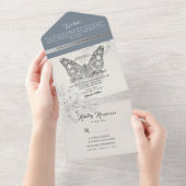 Invitation Tout En Un Élégant Mariage de papillon bleu Dusty (Déchirure)