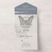 Invitation Tout En Un Élégant Mariage de papillon bleu Dusty (À l'intérieur)