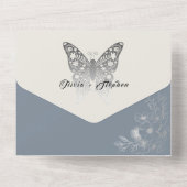 Invitation Tout En Un Élégant Mariage de papillon bleu Dusty (Verso)
