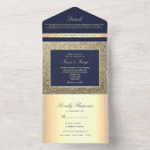 Invitation Tout En Un Élégant Mariage de Parties scintillant bleu et or  (À l'intérieur)