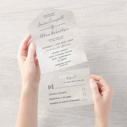 Invitation Tout En Un Elégant Mariage de Parties scintillant Champagne & (Déchirure)