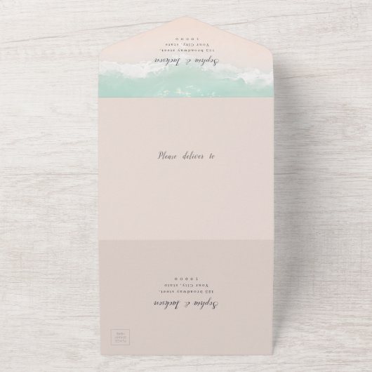 Invitation Tout En Un Élégant mariage de plage océanique pétillant abstr (Dehors)