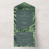 Invitation Tout En Un Elégant mariage de plage tropicale verte (À l'intérieur)