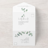 Invitation Tout En Un Élégant Mariage de script Eucalyptus Vert (Dehors)