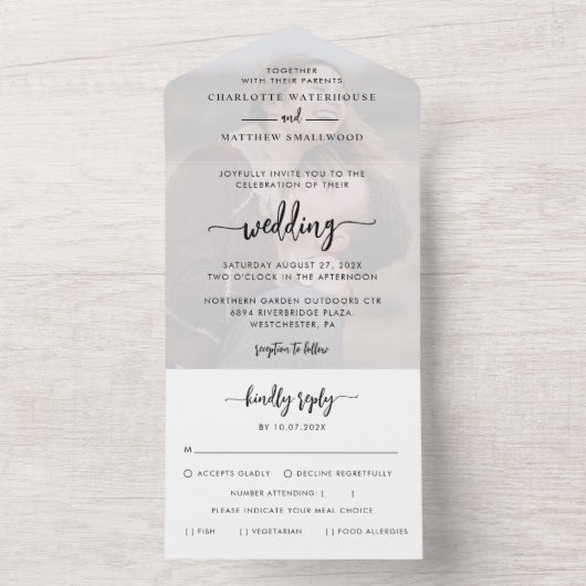 Invitation Tout En Un Élégant Mariage de script photo (À l'intérieur)