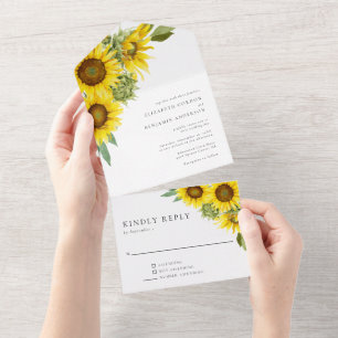 Invitation Tout En Un Elégant Mariage de tournesol aquarelle Floral RSVP