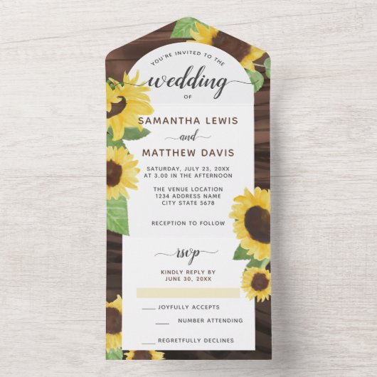 Invitation Tout En Un Élégant Mariage de tournesol rustique chic (À l'intérieur)