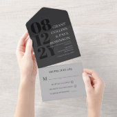 Invitation Tout En Un Élégant Mariage de typographie au charbon et gris (Déchirure)