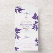 Invitation Tout En Un Élégant Mariage d'eucalyptus violet et or (À l'intérieur)