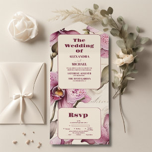 Invitation Tout En Un Elégant Mariage d'orchidée rose aquarelle