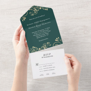 Invitation Tout En Un Élégant Mariage Emerald Green Gold