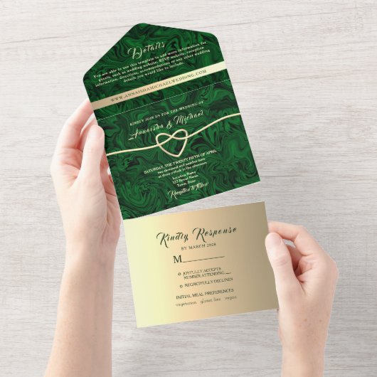 Invitation Tout En Un Élégant Mariage Emerald Green Gold (Déchirure)