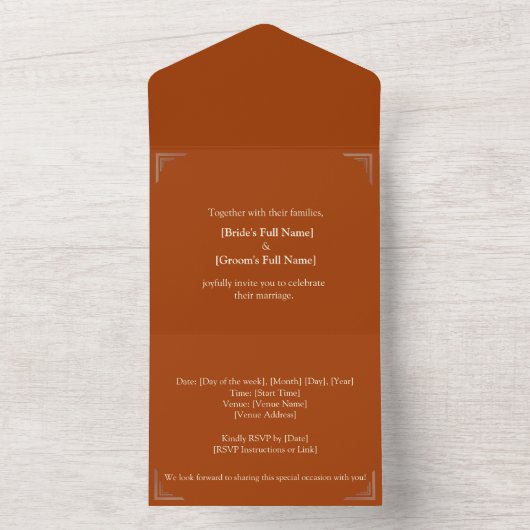 Invitation Tout En Un Élégant Mariage en terre cuite - Personnaliser ave (À l'intérieur)