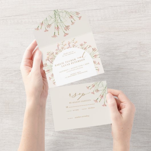 Invitation Tout En Un Élégant Mariage Fleur Sauvage Charme (Déchirure)