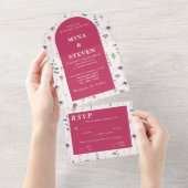 Invitation Tout En Un Élégant mariage fleur sauvage rose (Déchirure)