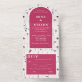 Invitation Tout En Un Élégant mariage fleur sauvage rose (À l'intérieur)