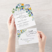 Invitation Tout En Un Élégant mariage fleuri jaune blanc (Déchirure)