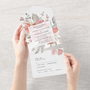 Invitation Tout En Un Élégant Mariage Floral Aquarelle Rose Tendre