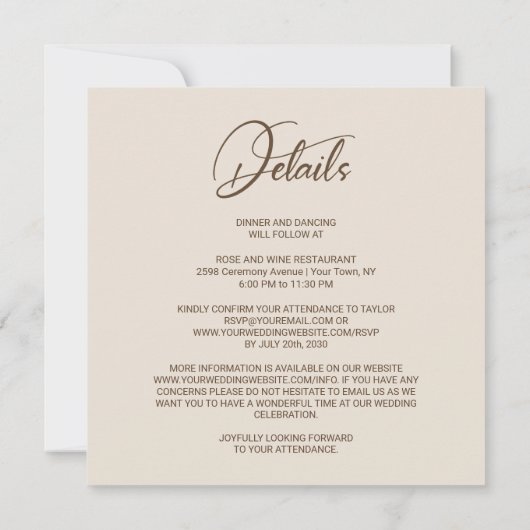 Invitation Tout en un élégant Mariage Floral Automne (Dos)