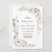 Invitation Tout en un élégant Mariage Floral Blanc (Devant)