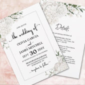 Invitation Tout en un élégant Mariage Floral Blanc