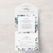 Invitation Tout En Un Élégant Mariage floral bleu avec RSVP perforé (À l'intérieur)