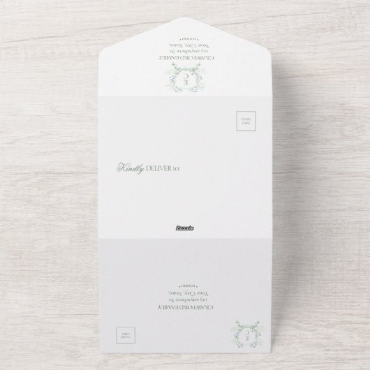 Invitation Tout En Un Élégant Mariage Floral Crest (Dehors)