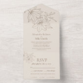 Invitation Tout En Un Élégant Mariage floral moderne Beige Lineart (À l'intérieur)