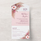 Invitation Tout En Un Élégant Mariage floral rose doux bordeaux (À l'intérieur)