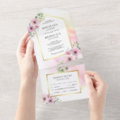 Invitation Tout En Un Elégant Mariage floral rose pâle (Déchirure)