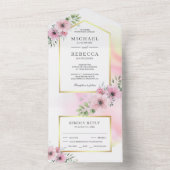 Invitation Tout En Un Elégant Mariage floral rose pâle (À l'intérieur)