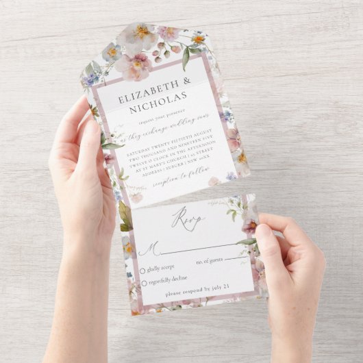 Invitation Tout En Un Élégant Mariage Floral Tout en un (Déchirure)