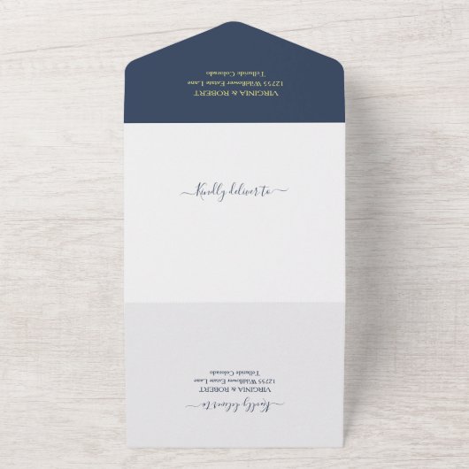 Invitation Tout En Un Élégant Mariage géométrique moderne Royal Blue Nav (Dehors)