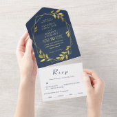 Invitation Tout En Un Élégant Mariage géométrique moderne Royal Blue Nav (Déchirure)